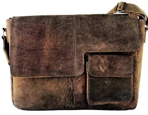 TUZECH Buffalo Leather Distressed Brown Messenger Bag Shoulder Bag laptop bag (15 inches)