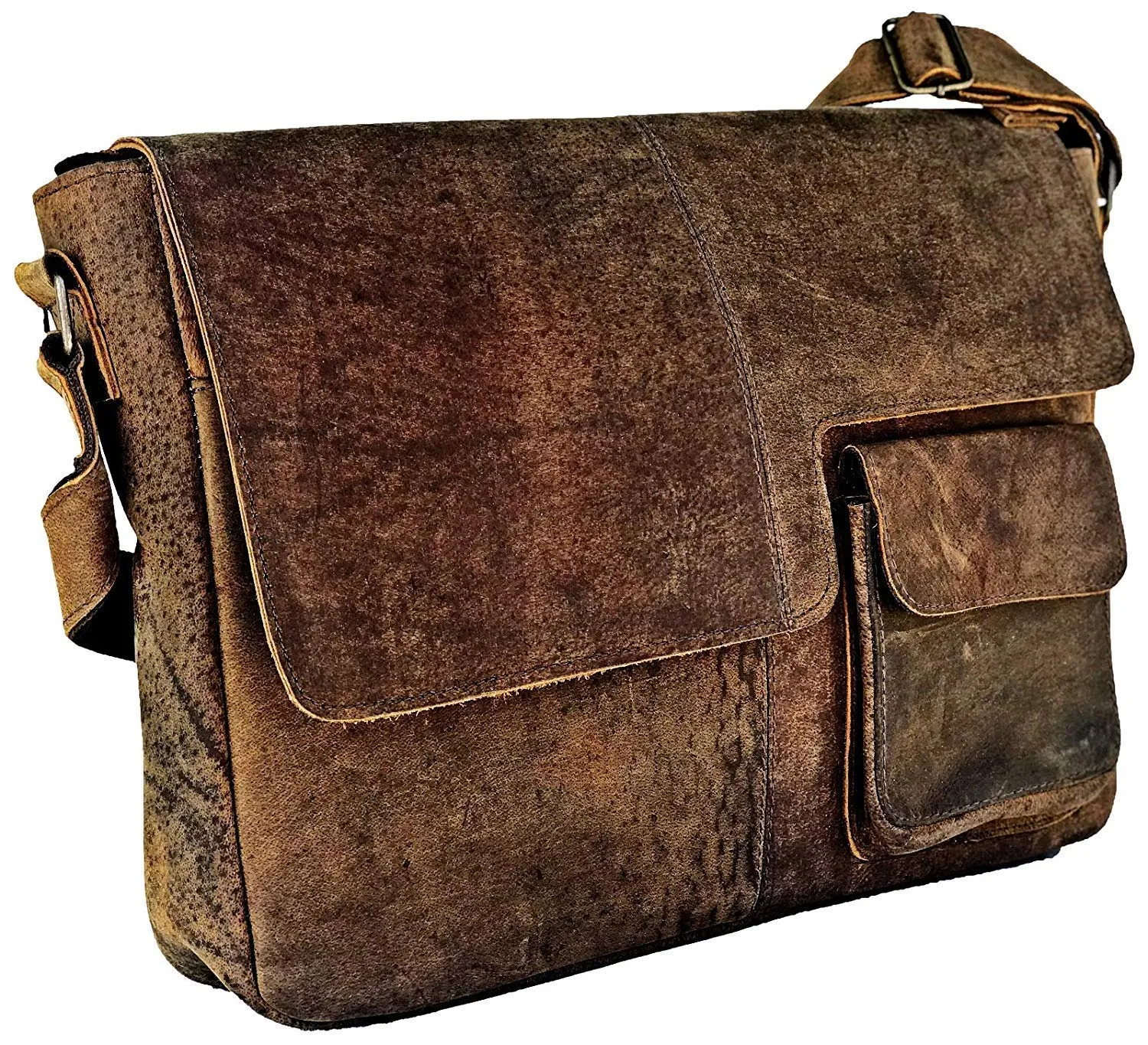 TUZECH Buffalo Leather Distressed Brown Messenger Bag Shoulder Bag laptop bag (15 inches)