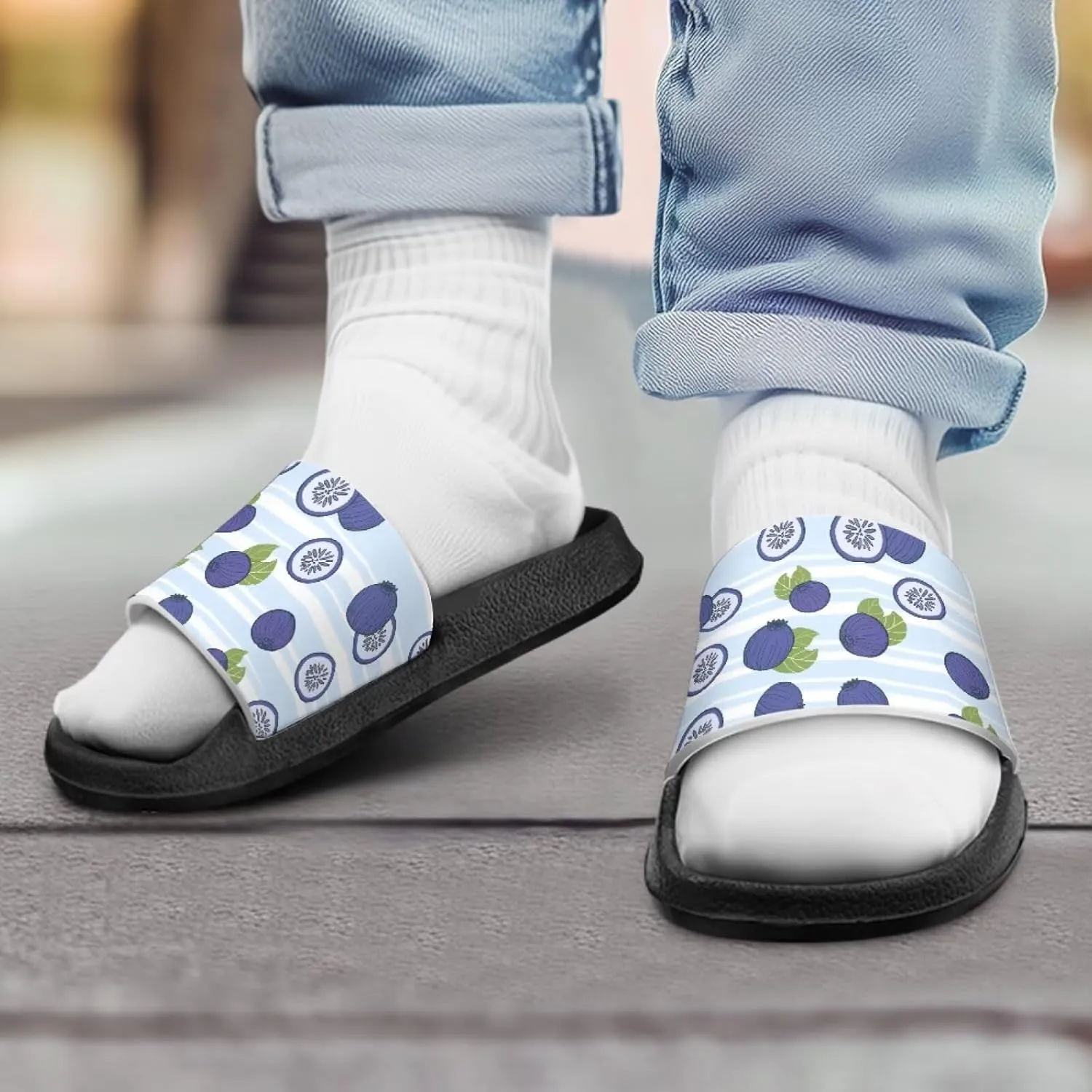 UNICEU Fruit Print Slides Sandals for Kids Quick Dry Comfortable Shower Slippers Slip On Open Toe Water Shoes for Beach