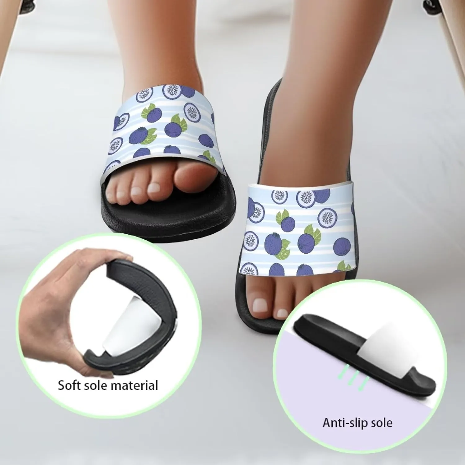 UNICEU Fruit Print Slides Sandals for Kids Quick Dry Comfortable Shower Slippers Slip On Open Toe Water Shoes for Beach