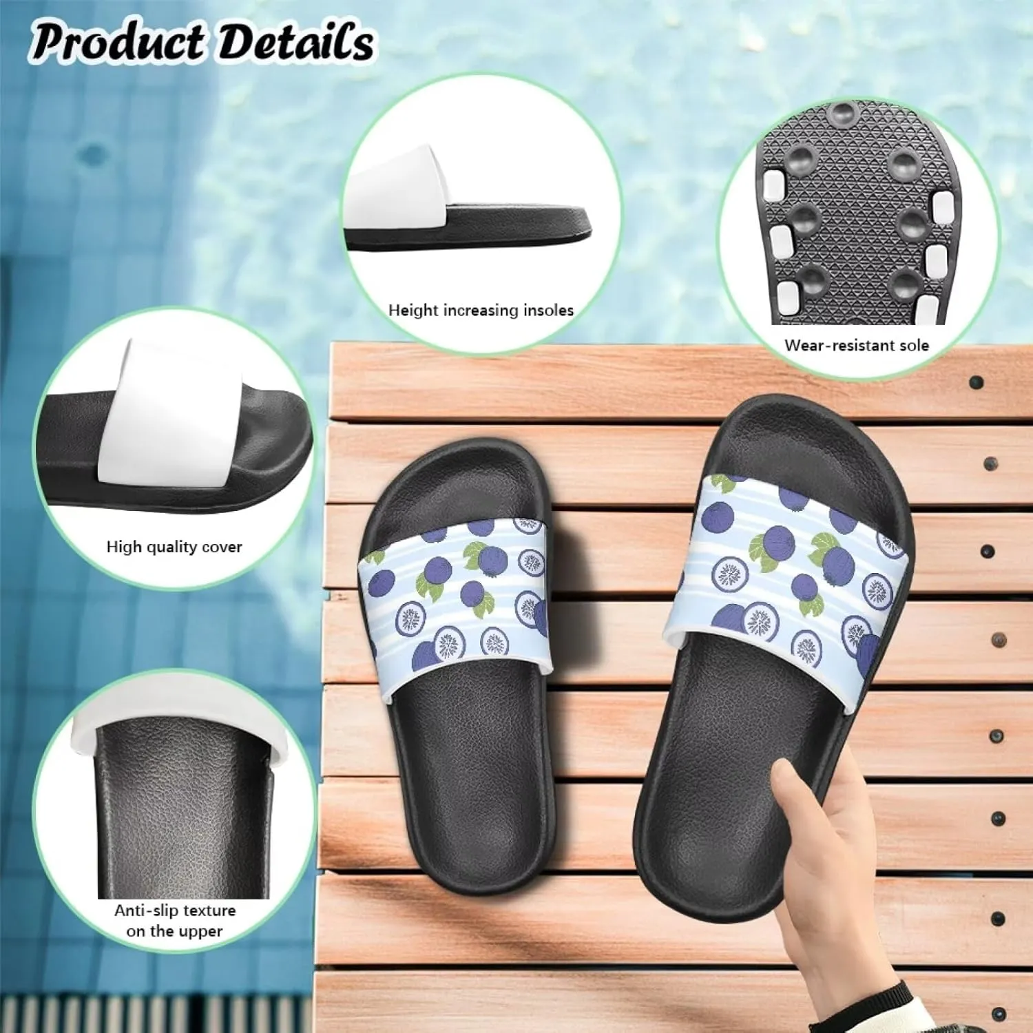 UNICEU Fruit Print Slides Sandals for Kids Quick Dry Comfortable Shower Slippers Slip On Open Toe Water Shoes for Beach