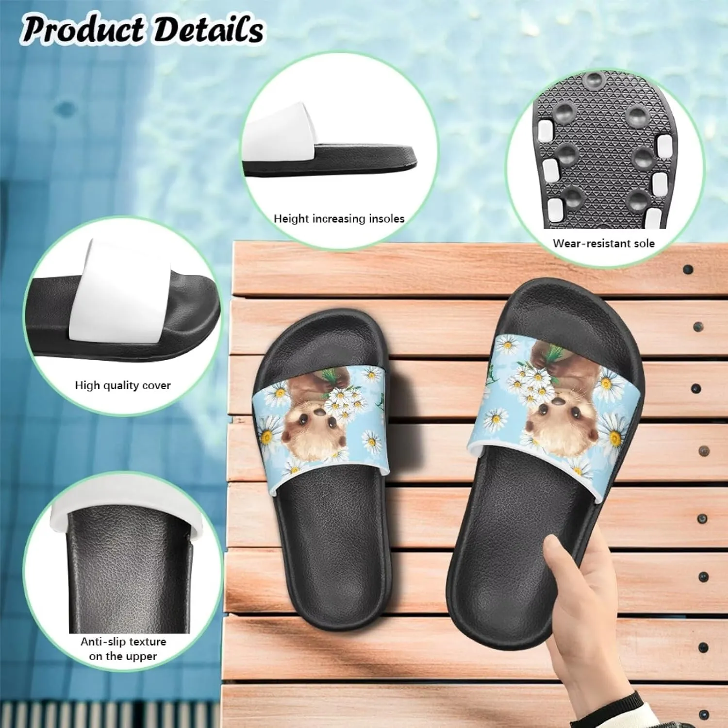 UNICEU Kids Slippers Slip-On Open Toe Quick Drying Slides Sandals Girls Boys Casual Non-Slip Lightweight Shower Shoes