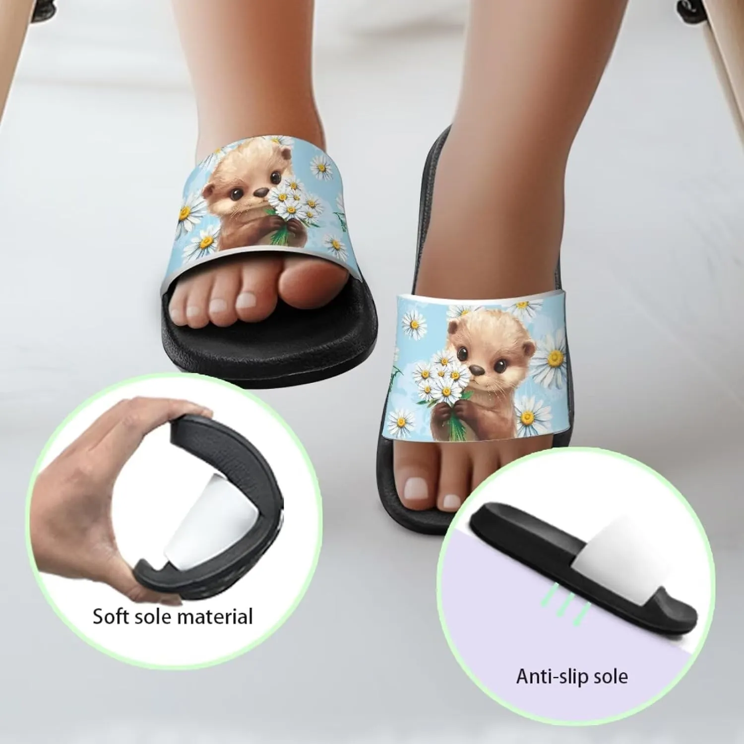 UNICEU Kids Slippers Slip-On Open Toe Quick Drying Slides Sandals Girls Boys Casual Non-Slip Lightweight Shower Shoes