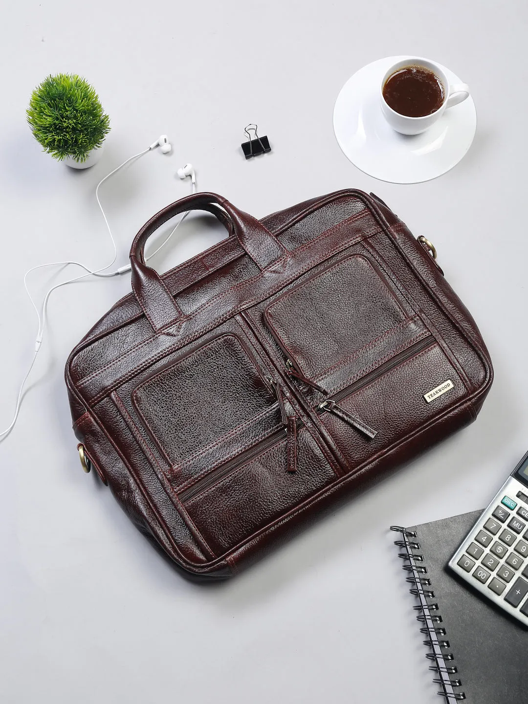 Unisex Brown Solid Genuine Leather Laptop Bag