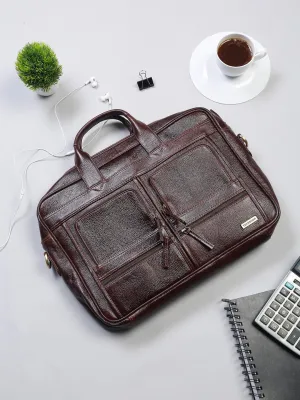 Unisex Brown Solid Genuine Leather Laptop Bag