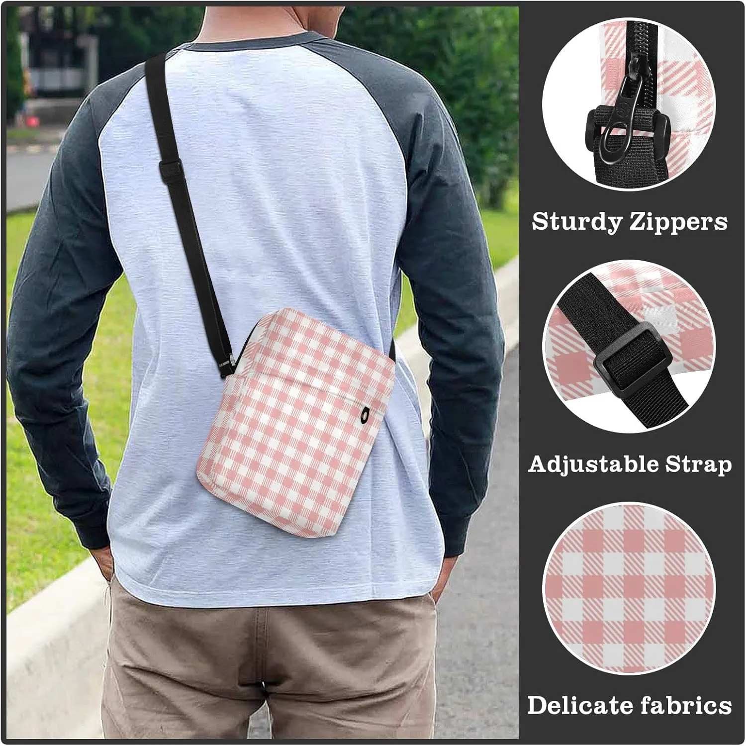Unisex Crossbody Bag, Check Plaid Pattern Brown Orange Durable Sling Side Shoulder bags for men women, One Size