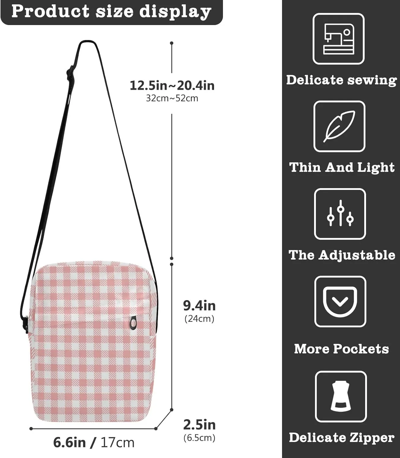 Unisex Crossbody Bag, Check Plaid Pattern Brown Orange Durable Sling Side Shoulder bags for men women, One Size