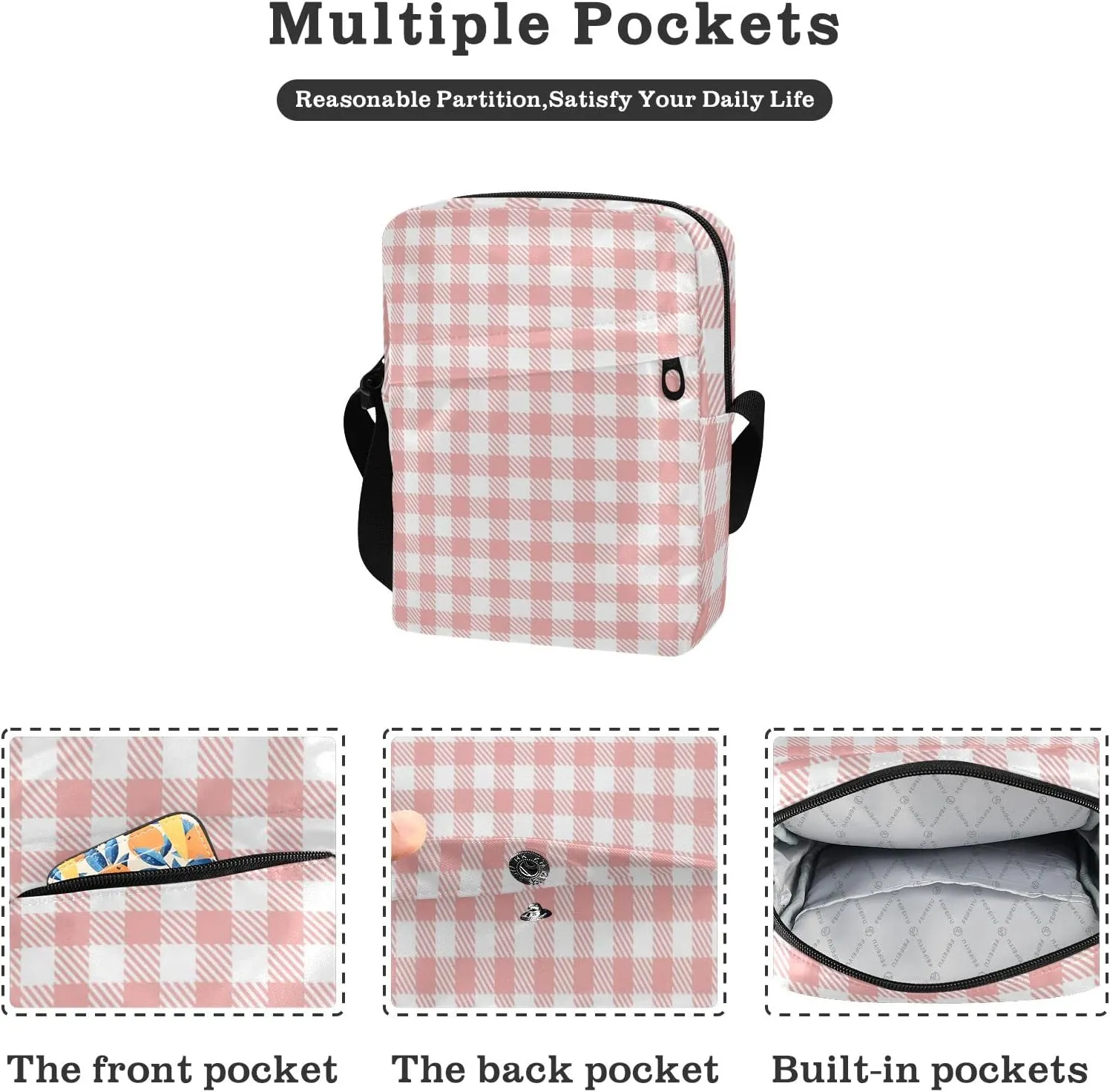 Unisex Crossbody Bag, Check Plaid Pattern Brown Orange Durable Sling Side Shoulder bags for men women, One Size