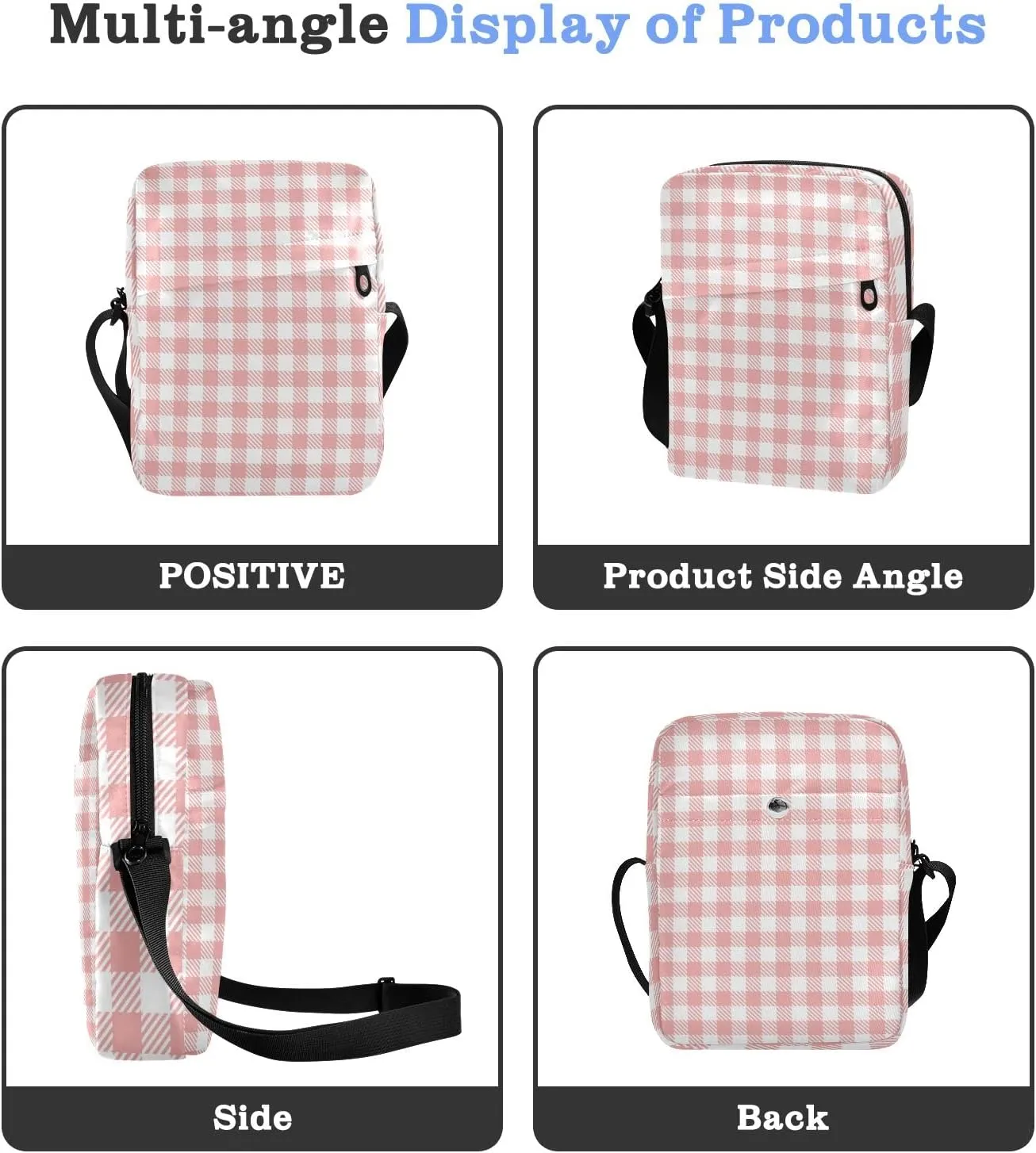 Unisex Crossbody Bag, Check Plaid Pattern Brown Orange Durable Sling Side Shoulder bags for men women, One Size