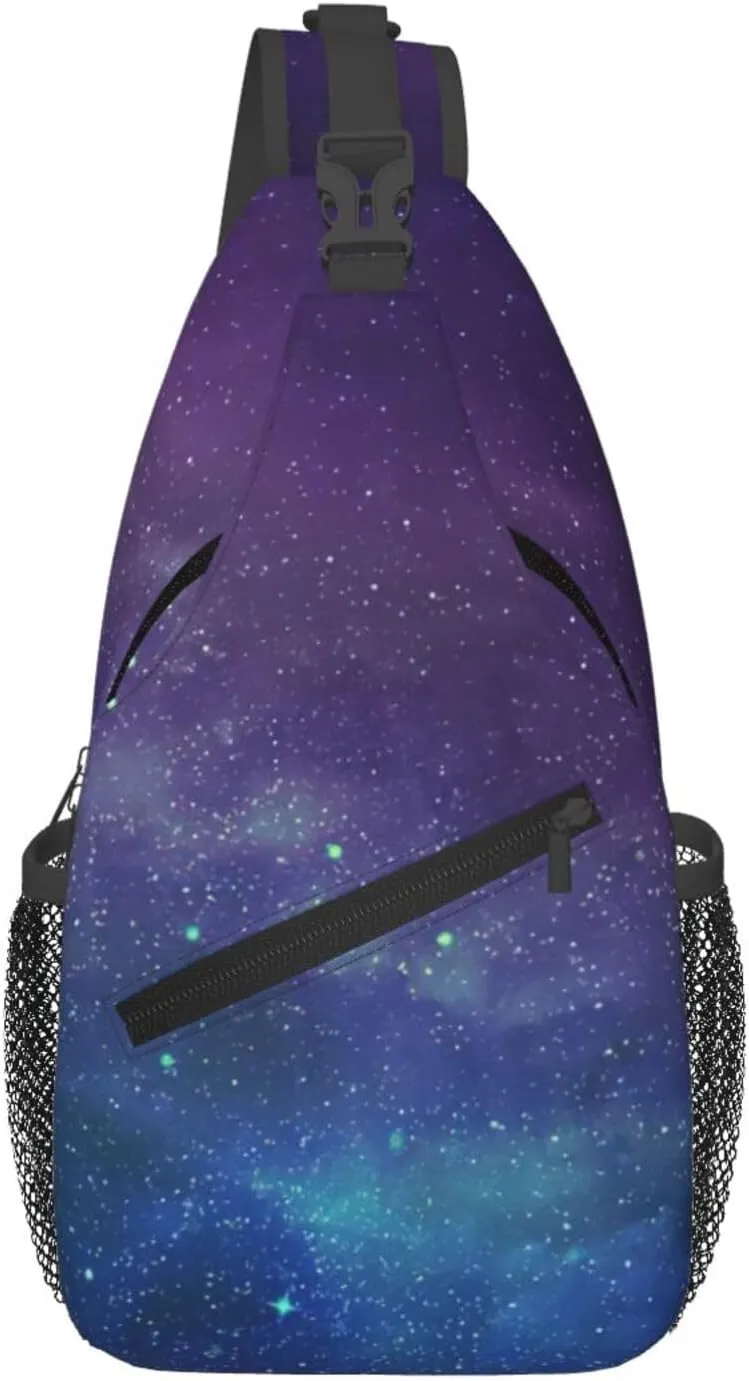 Universe with Stars Galaxy Interstellar Print Sling Bag Crossbody Shoulder Backpack Chest Pack for Hiking Travel Climbing