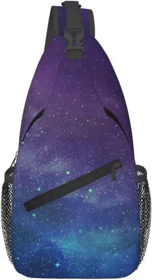 Universe with Stars Galaxy Interstellar Print Sling Bag Crossbody Shoulder Backpack Chest Pack for Hiking Travel Climbing