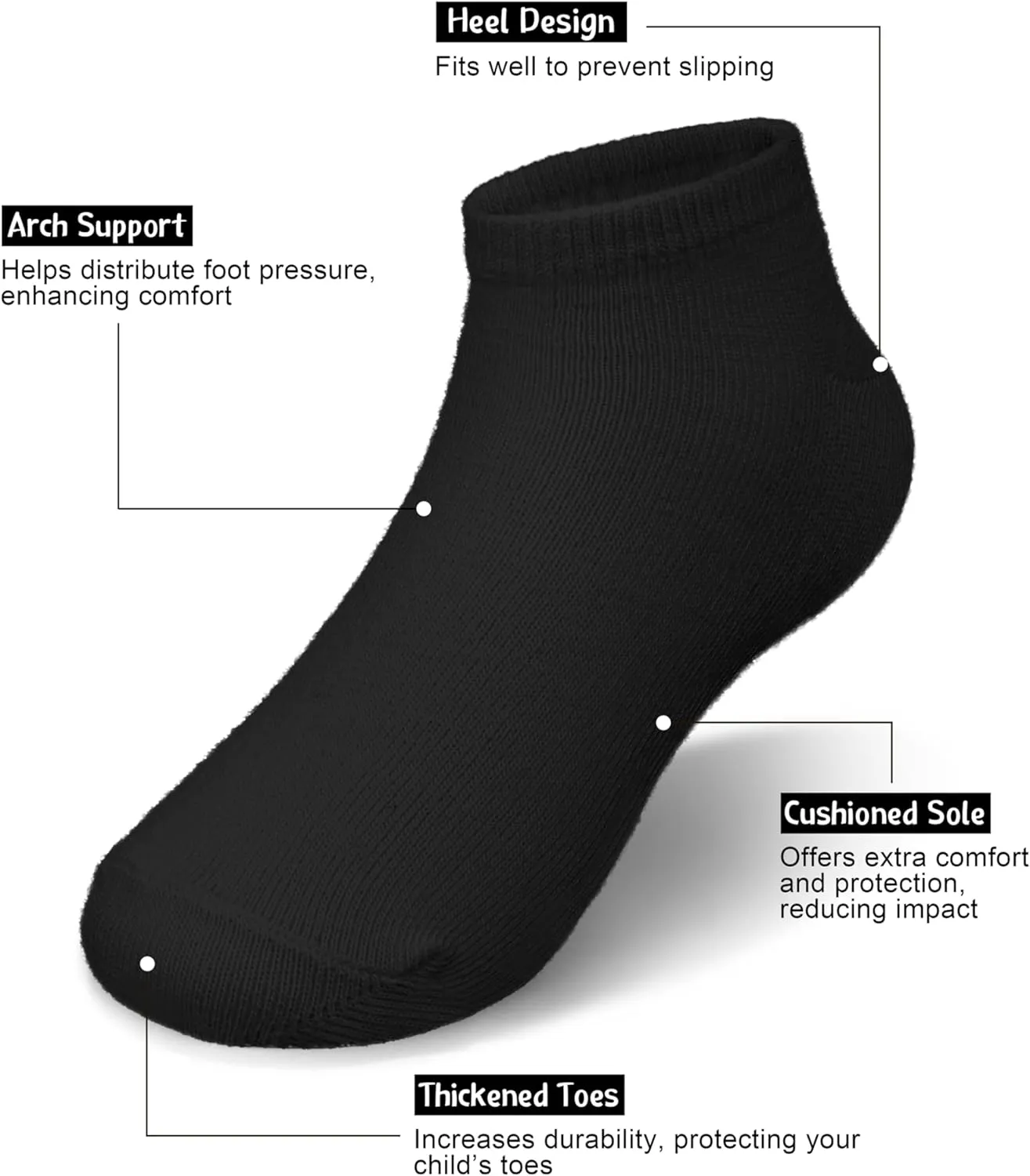 URATOT 24 Pairs Kids' Low Cut Socks - Boys' or Girls' Half Cushion Athletic Ankle Socks