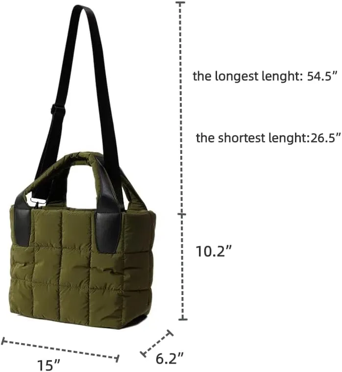VAKAER Tote Bag with Zipper, Puffer Bag Women Padded Purse with Adjustable Strap Shoulder Crossbody Bag for Travel Work Gym