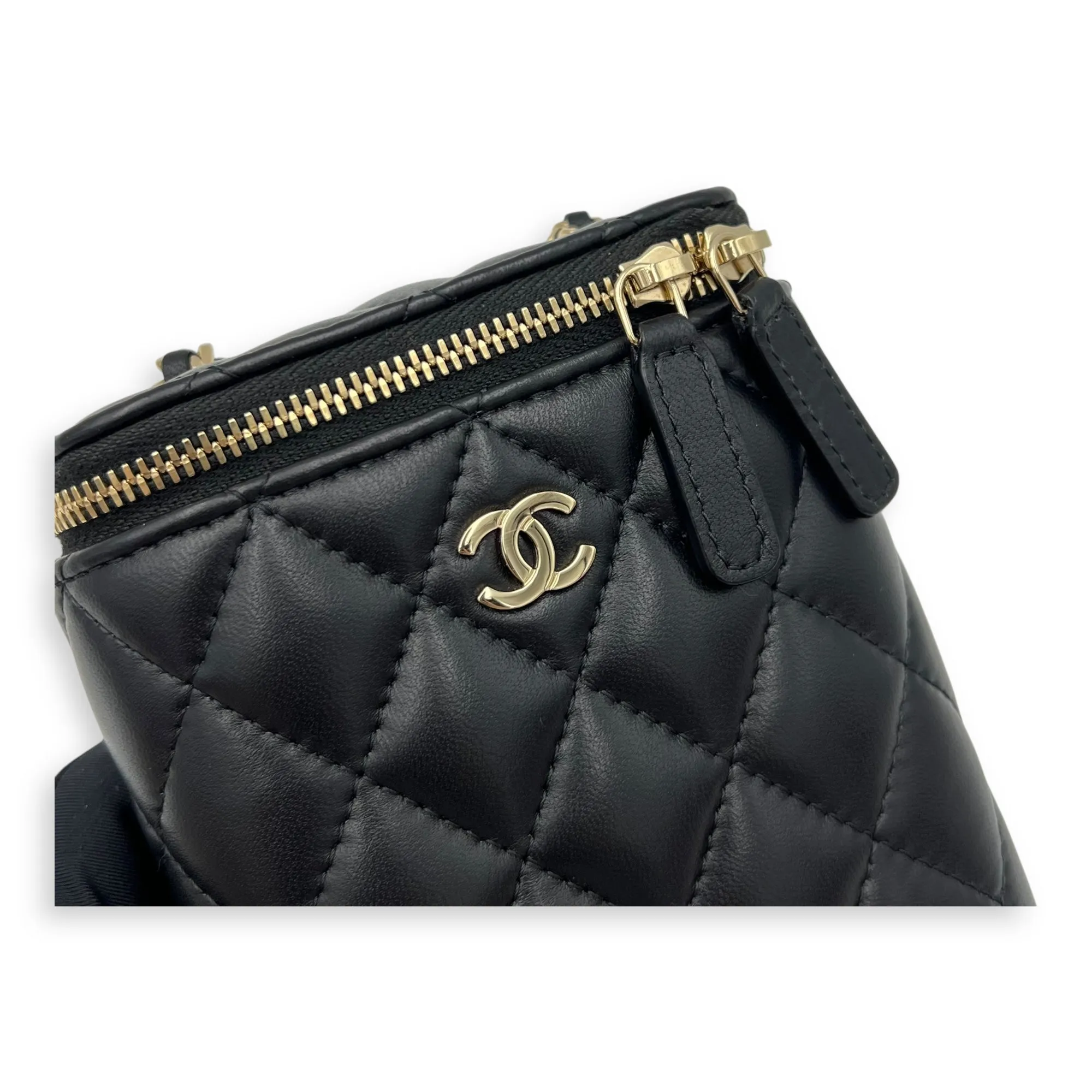 Vanity Crossbody Bag Mini Black in Lambskin , Gold Hardware