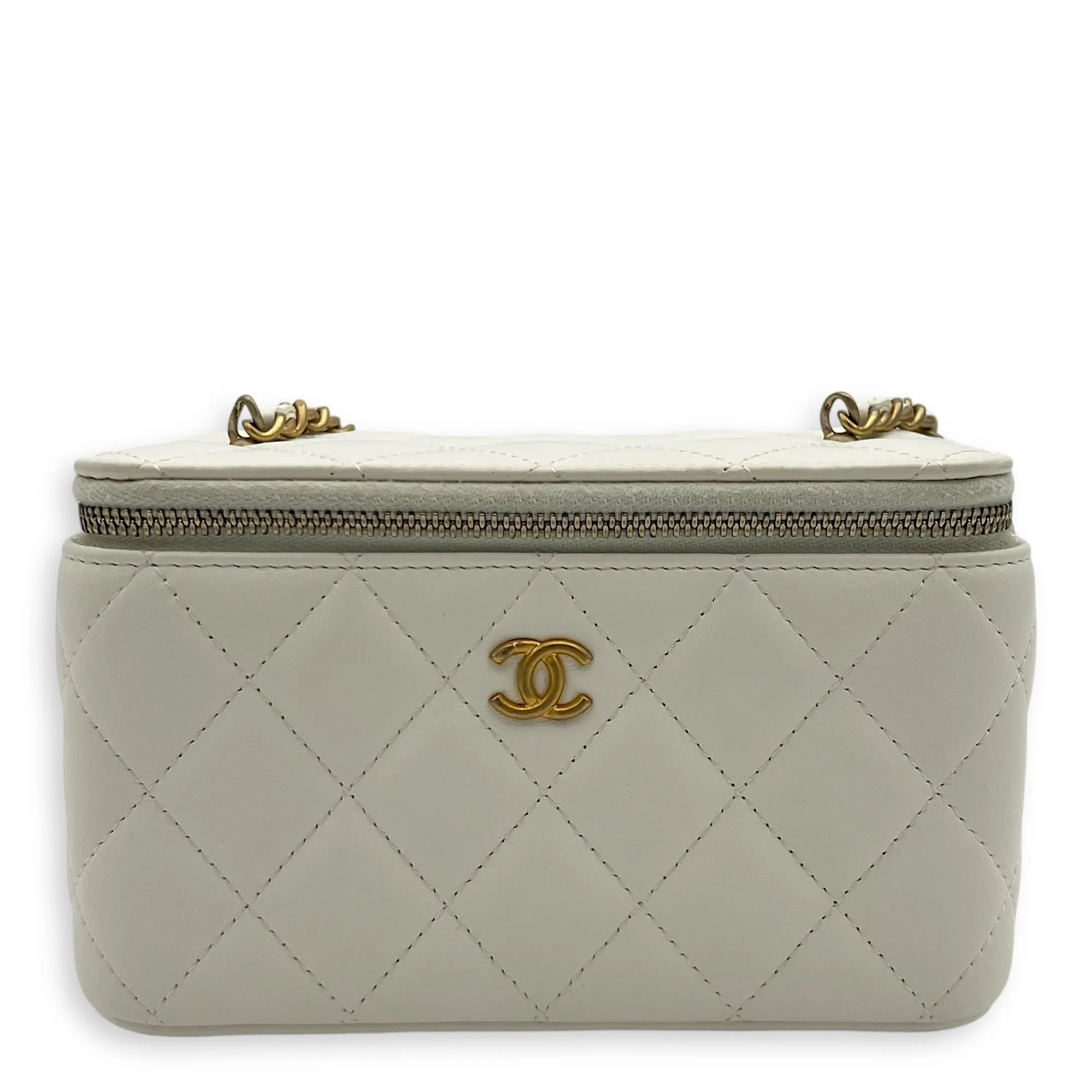Vanity pearl crush Crossbody Bag White in Calfskin, Gold hardware