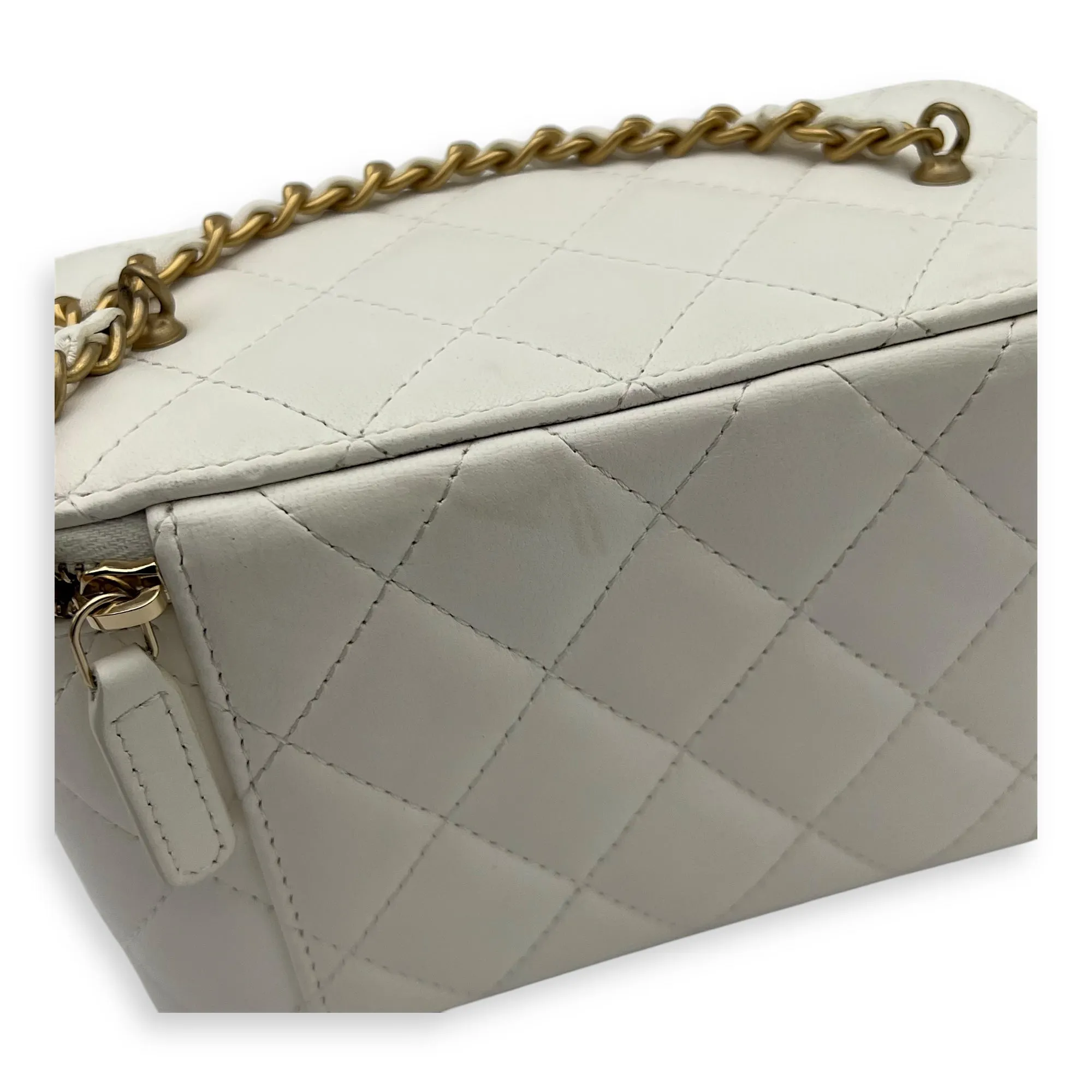 Vanity pearl crush Crossbody Bag White in Calfskin, Gold hardware
