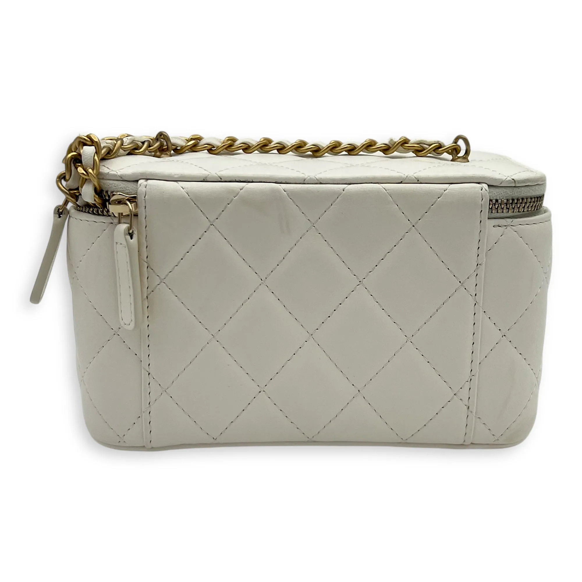 Vanity pearl crush Crossbody Bag White in Calfskin, Gold hardware