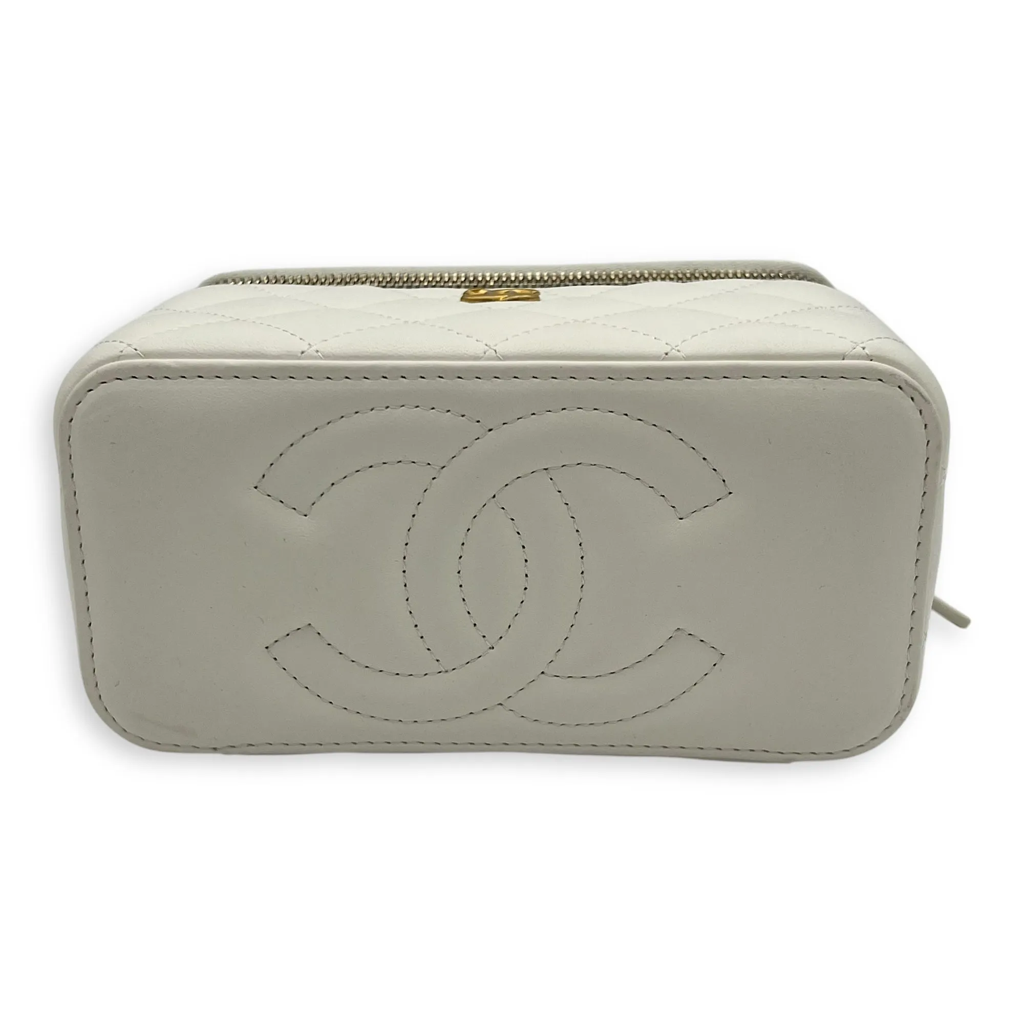 Vanity pearl crush Crossbody Bag White in Calfskin, Gold hardware