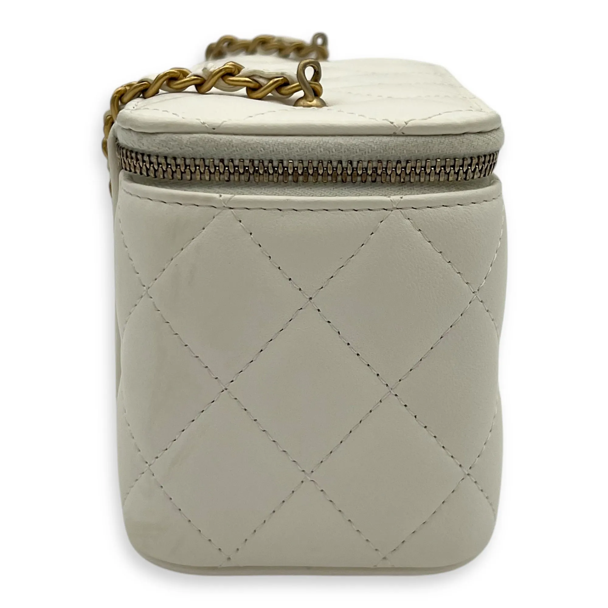 Vanity pearl crush Crossbody Bag White in Calfskin, Gold hardware