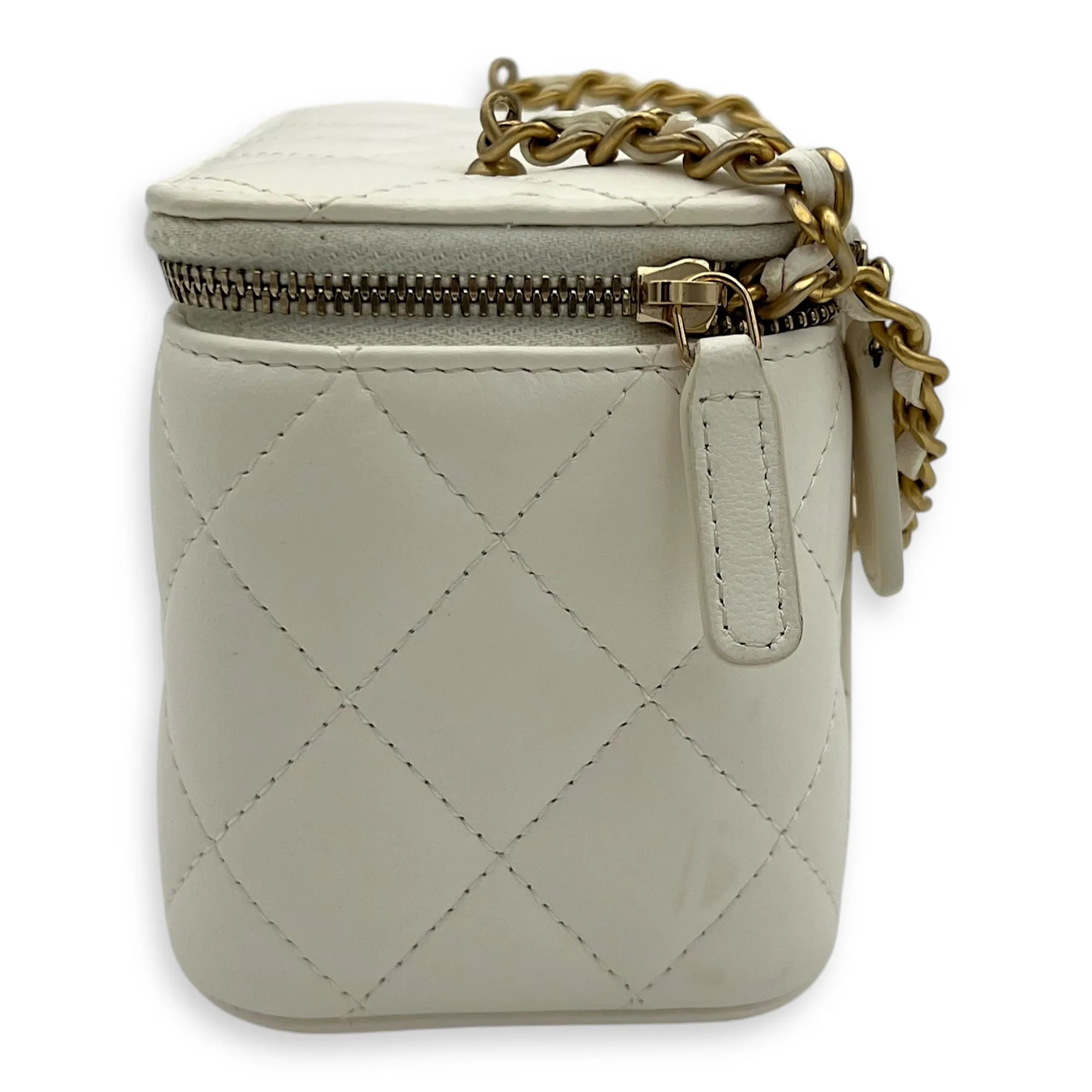 Vanity pearl crush Crossbody Bag White in Calfskin, Gold hardware