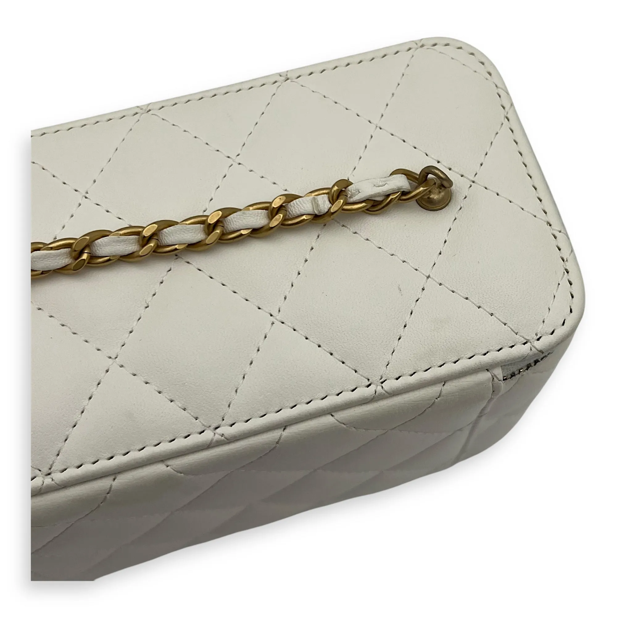 Vanity pearl crush Crossbody Bag White in Calfskin, Gold hardware