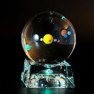 Vanory Crystal Ball - Galaxy Balls for Kids with LED Lamp Base, Clear 80mm(3 inch) Galaxy Glass Art for Kids Birthday Gifts, Teacher Gifts, Valentine's Day and Birthday