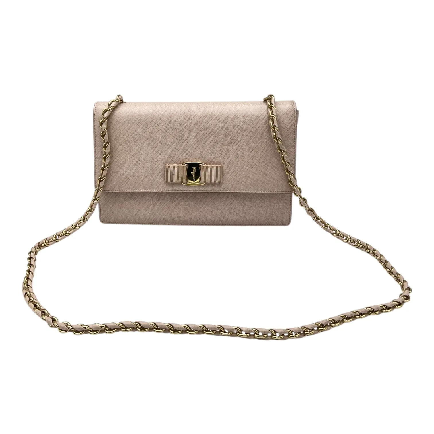 Vara Bow Pink Crossbody Bag in Calfskin, Gold hardware