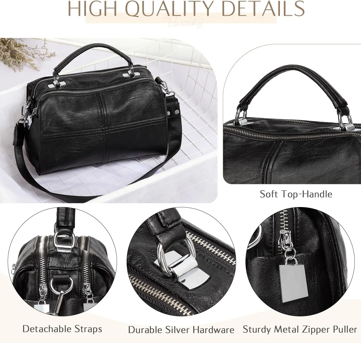 VASCHY Crossbody Bags for Women, Vegan Leather Top Handle Satchel Handbag Fashion Shoulder Bag Purse