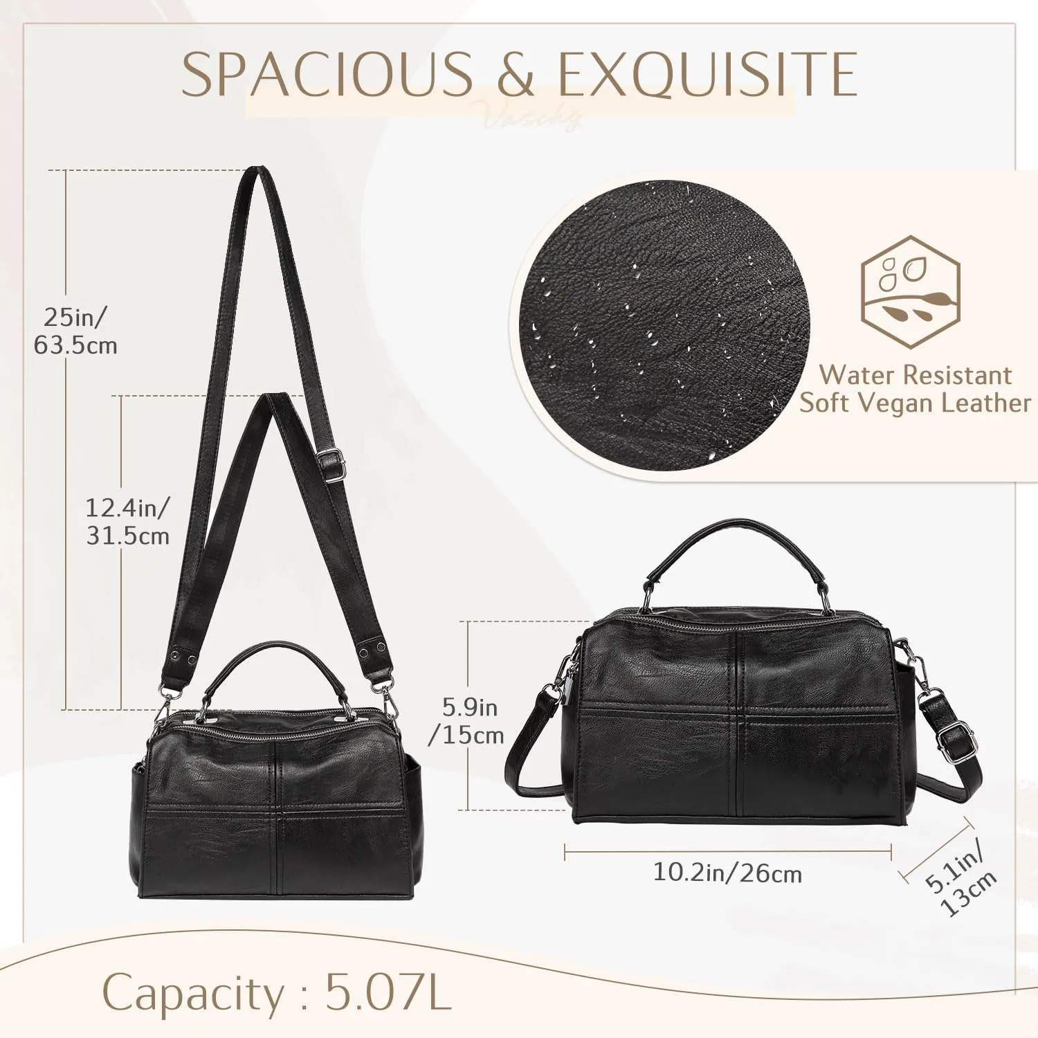 VASCHY Crossbody Bags for Women, Vegan Leather Top Handle Satchel Handbag Fashion Shoulder Bag Purse