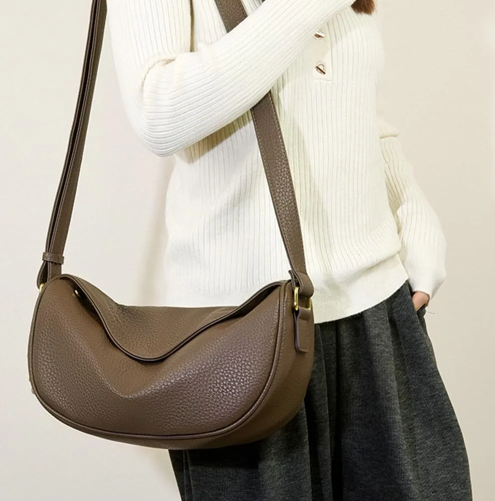 Vegan Leather Crescent Crossbody Bag for Women Hobo Sling Purse Shoulder Handbag with Adjustable Strap
