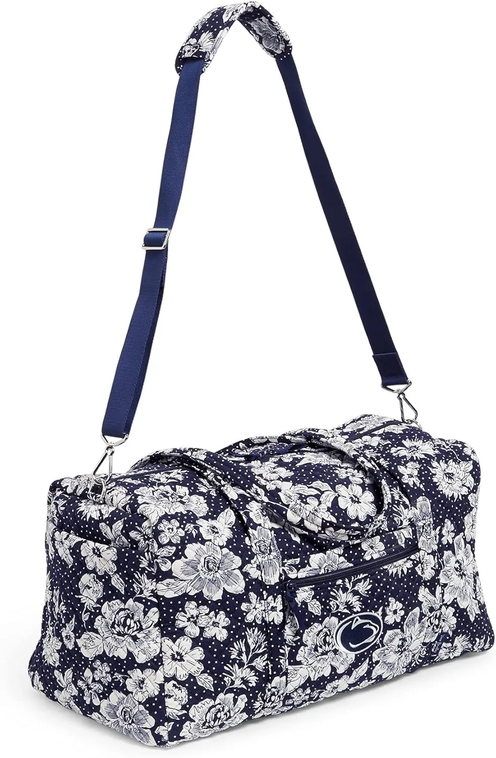Vera Bradley Women's Cotton Collegiate Large Travel Duffle Bag (Multiple Teams Available), Penn State University Navy/White Rain Garden - Recycled Cotton, One Size