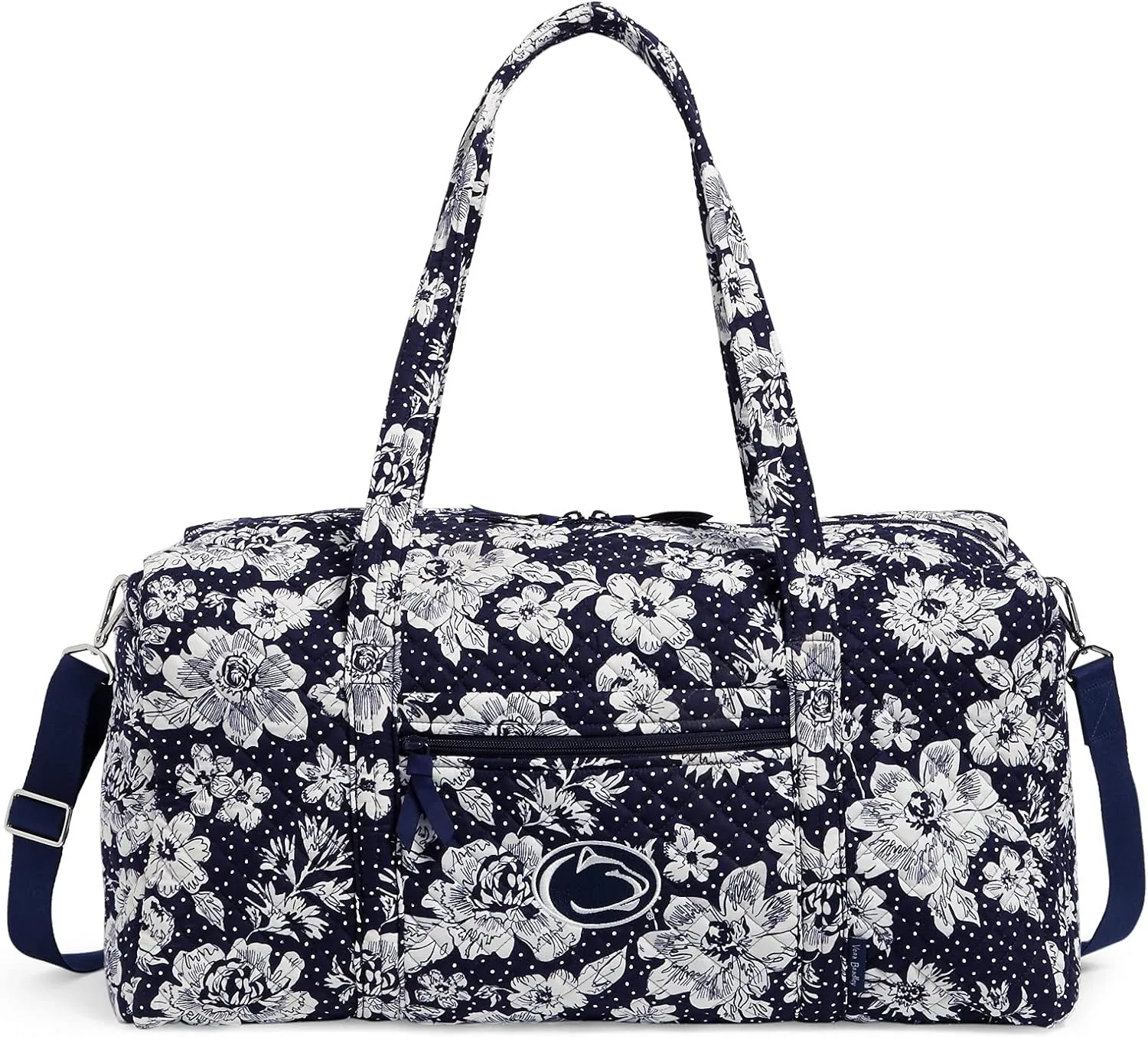 Vera Bradley Women's Cotton Collegiate Large Travel Duffle Bag (Multiple Teams Available), Penn State University Navy/White Rain Garden - Recycled Cotton, One Size