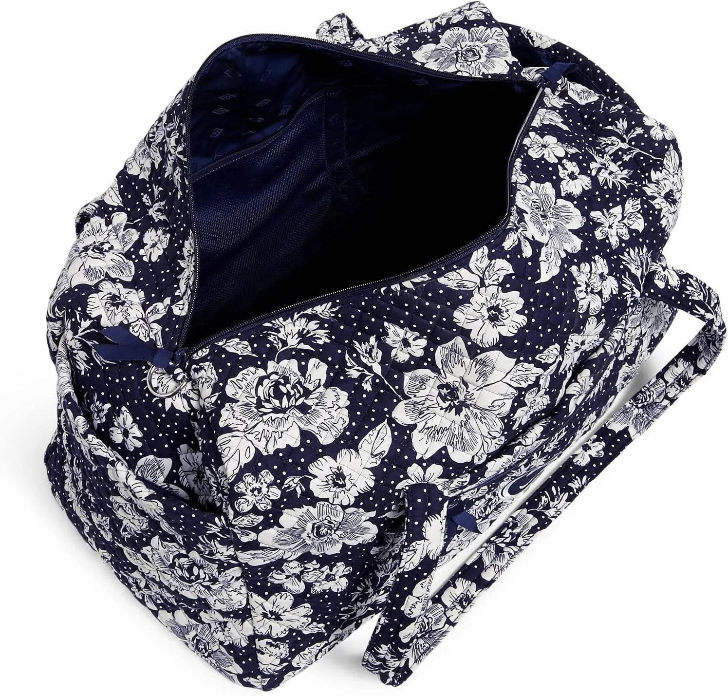 Vera Bradley Women's Cotton Collegiate Large Travel Duffle Bag (Multiple Teams Available), Penn State University Navy/White Rain Garden - Recycled Cotton, One Size