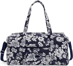 Vera Bradley Women's Cotton Collegiate Large Travel Duffle Bag (Multiple Teams Available), Penn State University Navy/White Rain Garden - Recycled Cotton, One Size