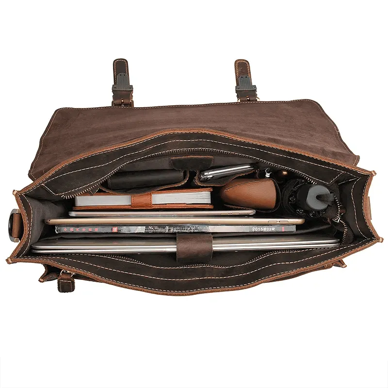 Vintage Crazy Horse Leather Handbag | 14-Inch Laptop Bag