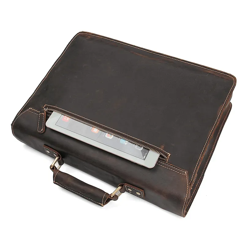 Vintage Crazy Horse Leather Handbag | 14-Inch Laptop Bag