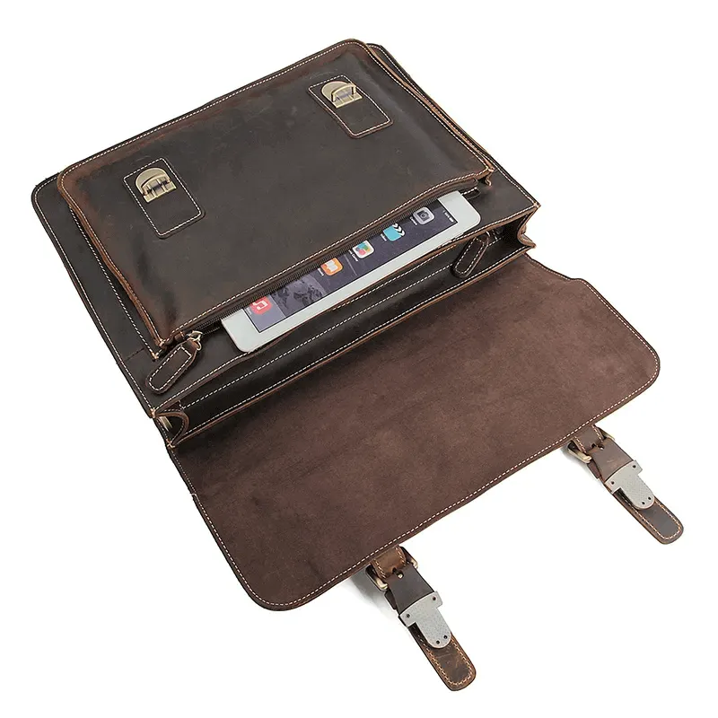 Vintage Crazy Horse Leather Handbag | 14-Inch Laptop Bag