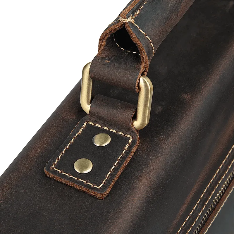Vintage Crazy Horse Leather Handbag | 14-Inch Laptop Bag