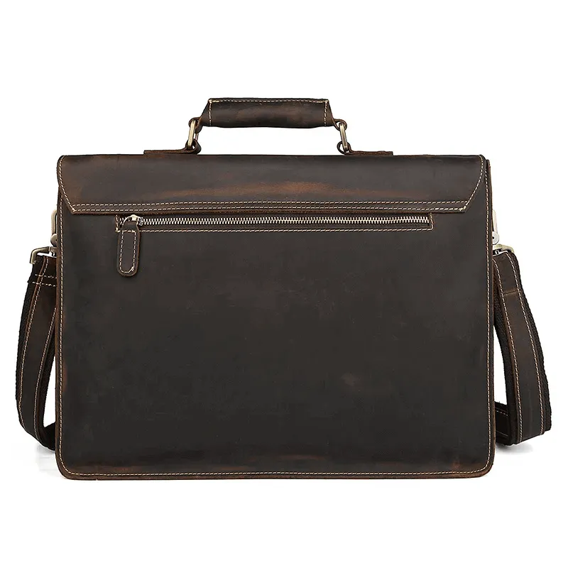 Vintage Crazy Horse Leather Handbag | 14-Inch Laptop Bag