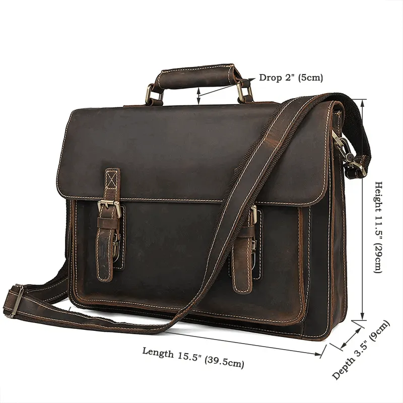 Vintage Crazy Horse Leather Handbag | 14-Inch Laptop Bag