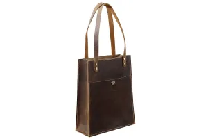 Vintage leather slim tote bag, Brown classic leather handbag purse, laptop leather tote bag for women Z04-LTB05CL