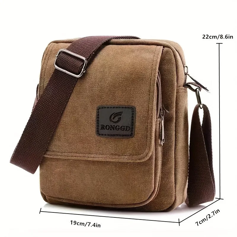 Vintage Square Shoulder Bag Zipper Crossbody Bag Lightweight Canvas Bag