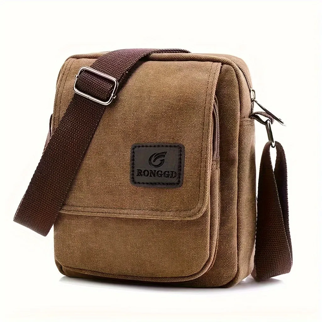 Vintage Square Shoulder Bag Zipper Crossbody Bag Lightweight Canvas Bag