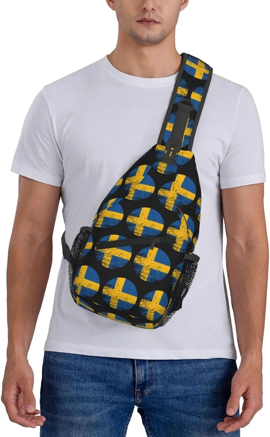 Vintage Swedish Sweden Flag Crossbody Bags Sling Backpack Cross Chest Bag Sports Shoulder Bag Gym Fanny Pack Adjustable Cycling Daypack Diagonally Rucksack for Running