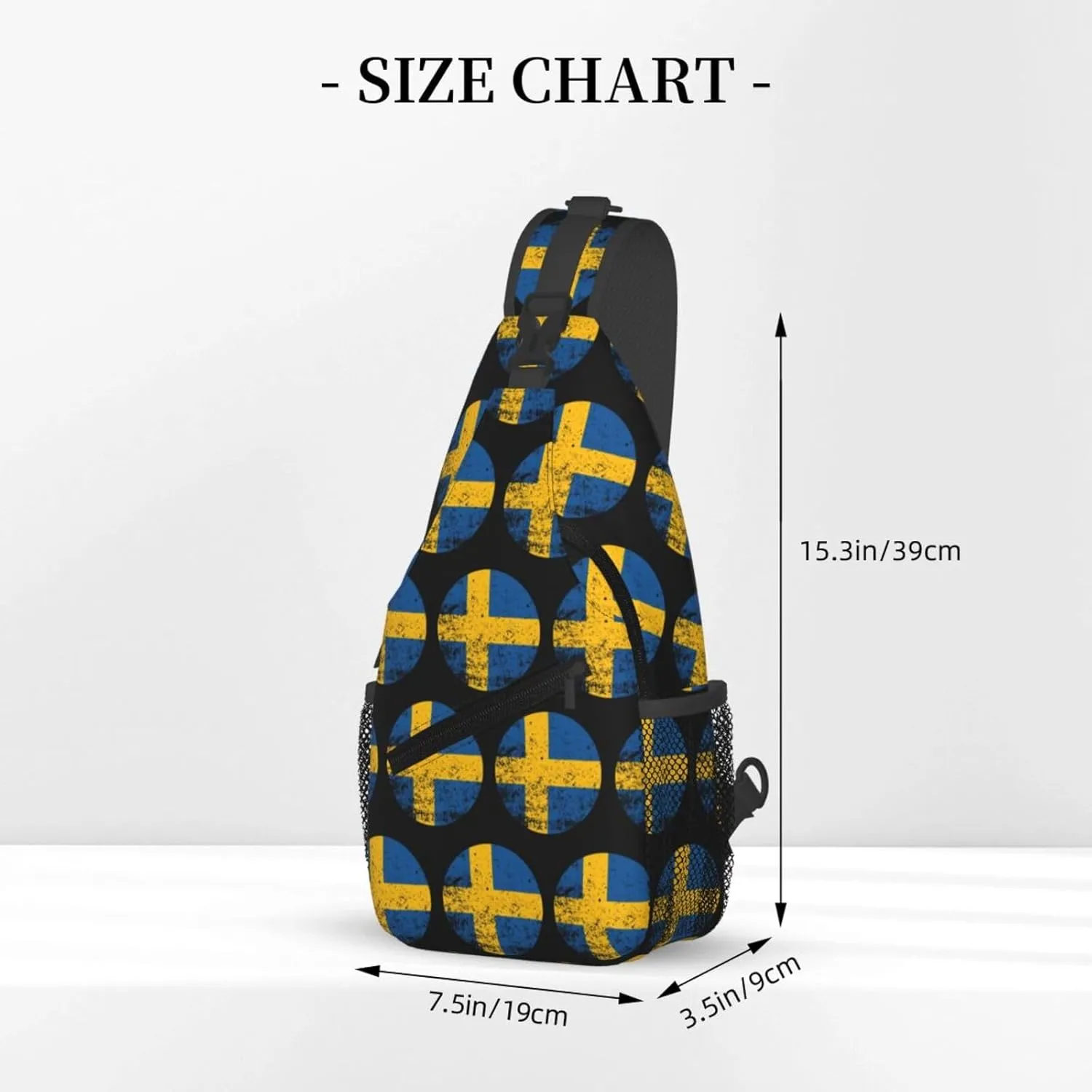 Vintage Swedish Sweden Flag Crossbody Bags Sling Backpack Cross Chest Bag Sports Shoulder Bag Gym Fanny Pack Adjustable Cycling Daypack Diagonally Rucksack for Running