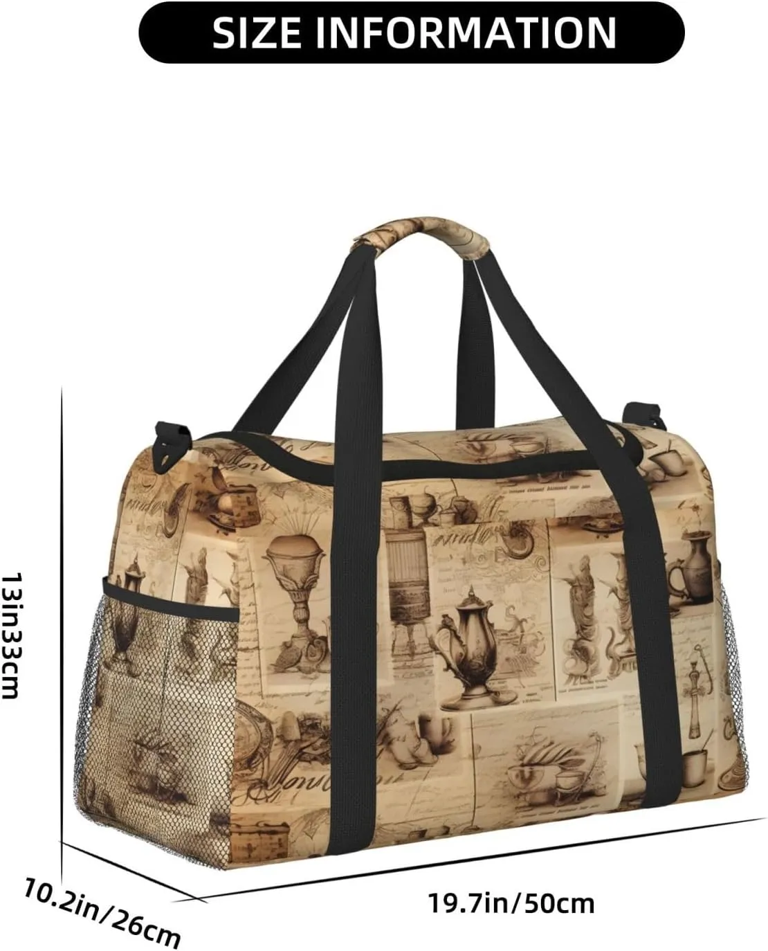 Vintage Tea Set Duffle Bag Foldable Travel Tote Bag Carry On Large Weekender Overnight Bags Waterproof Gym Bag For Women Men