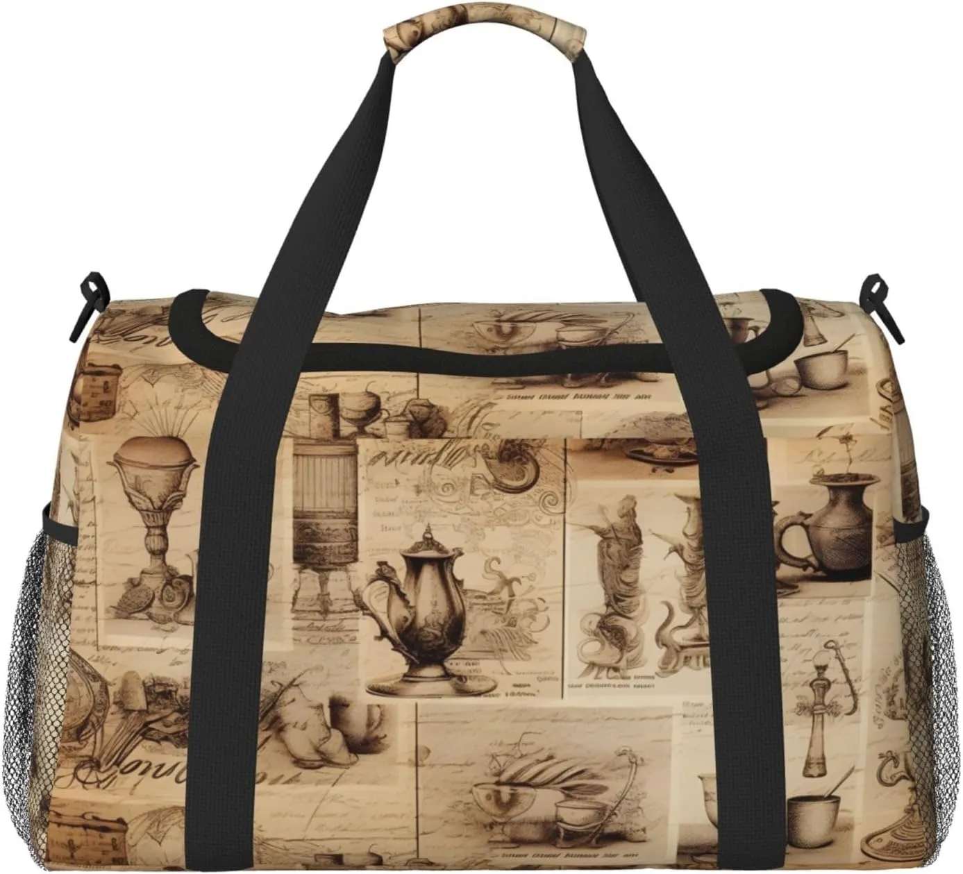 Vintage Tea Set Duffle Bag Foldable Travel Tote Bag Carry On Large Weekender Overnight Bags Waterproof Gym Bag For Women Men