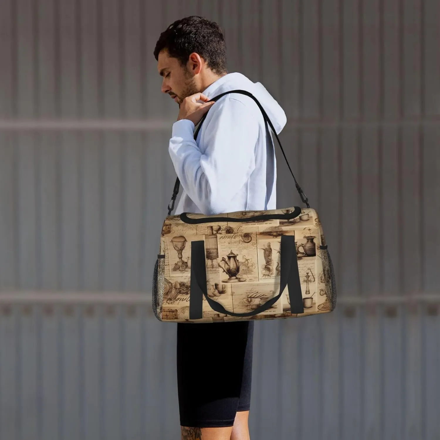 Vintage Tea Set Duffle Bag Foldable Travel Tote Bag Carry On Large Weekender Overnight Bags Waterproof Gym Bag For Women Men