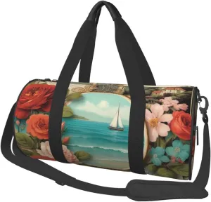 Vintage Voyage Printed Travel Bag,Round Personal Item Storage bag,Foldie Duffel Bag for Traveling Vacation,Fitness,Sports