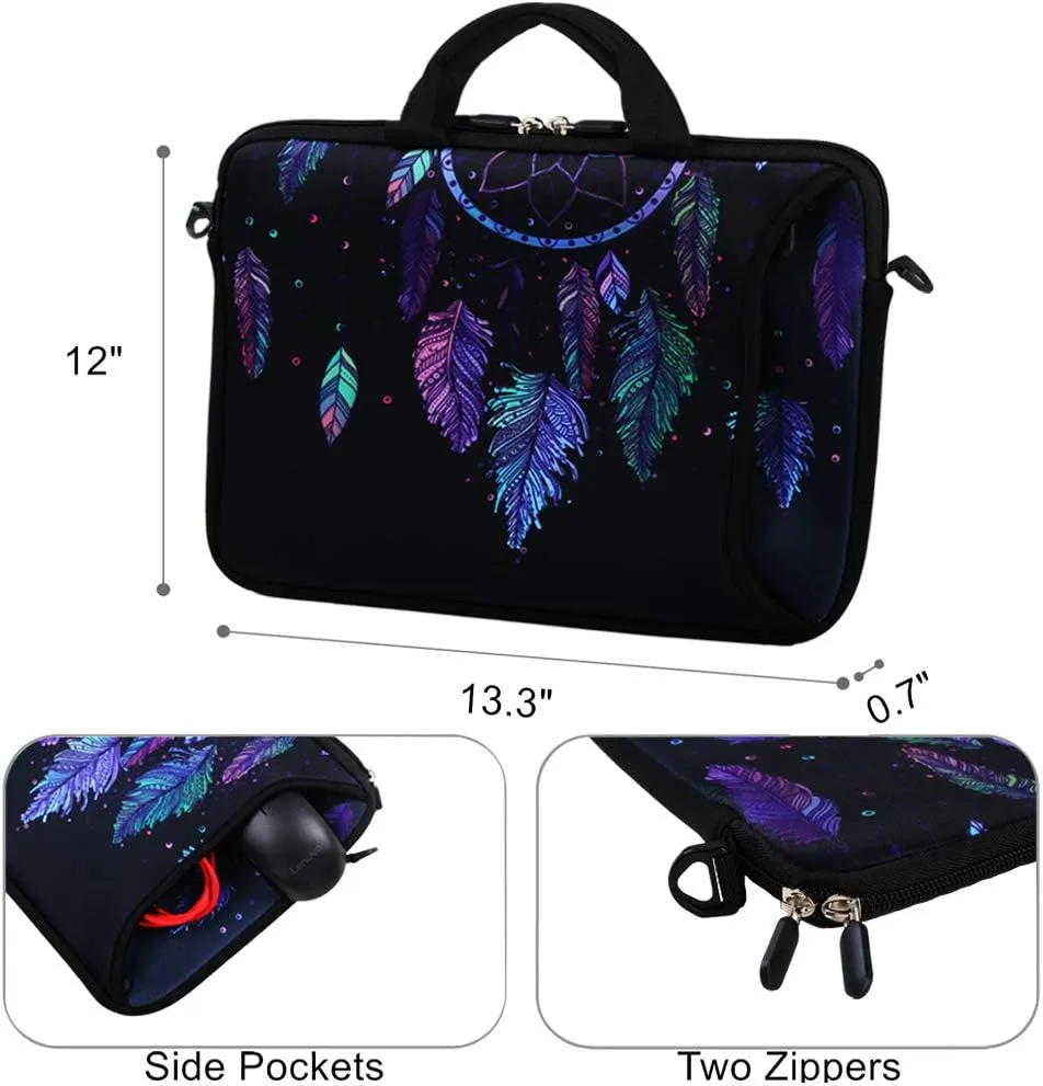 Violet Mist 11 11.6 12 13 Inch Laptop Shoulder Bag Carrying Case Laptop Sleeve Computer Messenger Bag Neoprene Waterproof Protective Tablet Handbag Handle Shoulder Strap, Dreamcatcher